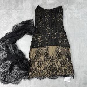 Fashion Lace Corset Mini Dress Black Sheer Bodycon Party Club One Size Y2K Glam